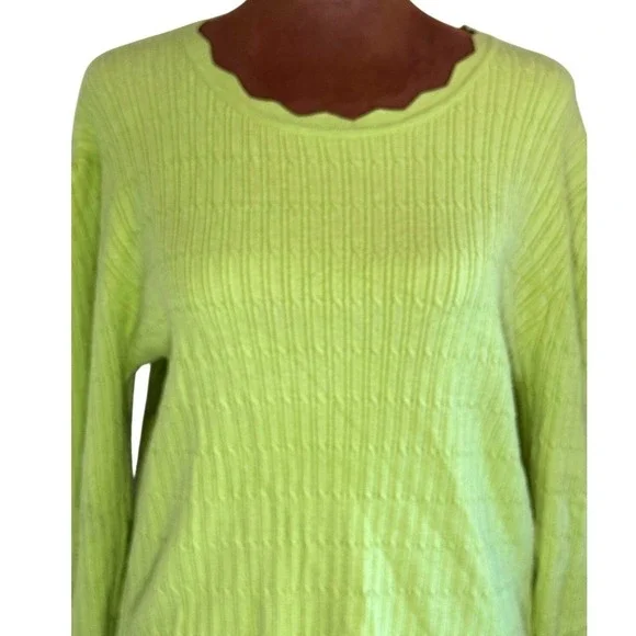 Adrianna Papell Cable Knit Sweater Women Large Celery Green Crew Neck NWT Top - Picture 3 of 6